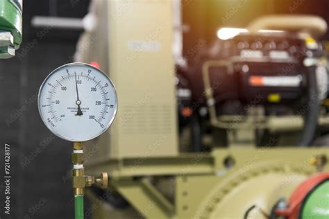 Close Up Pressure Gauge For Water In Chiller Plant Roomthe Pressure