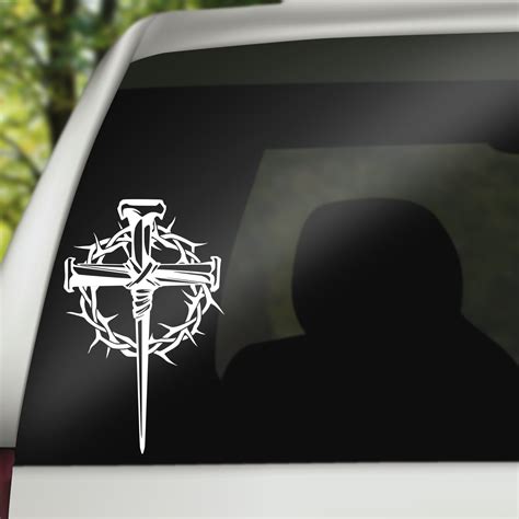 Cross and Nails Crown of Thorns Decal, Religious Cross Decal, Custom ...