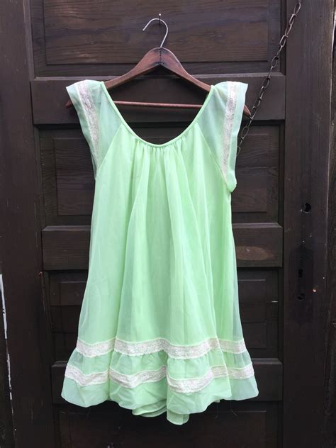 Vintage 60 S Lime Green Chiffon And Lace Babydoll Lingerie Etsy