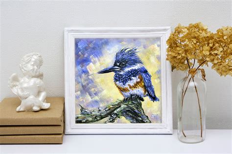 Kingfisher Painting Bird Original Art Belted Kingfisher Wall Etsy