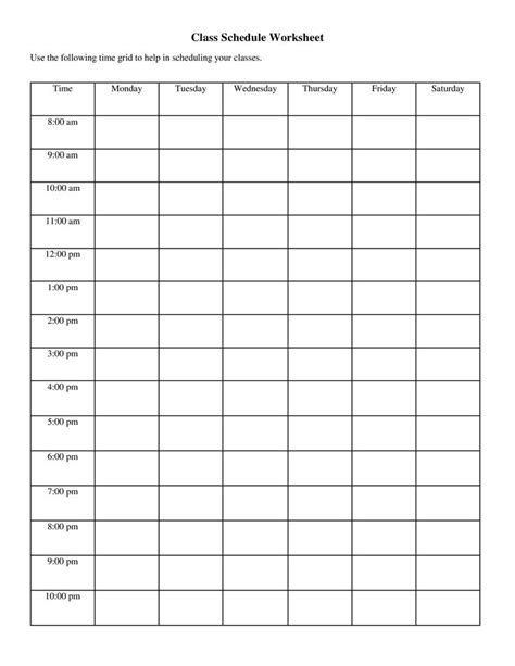 A Blank Timetable For The Class Schedule