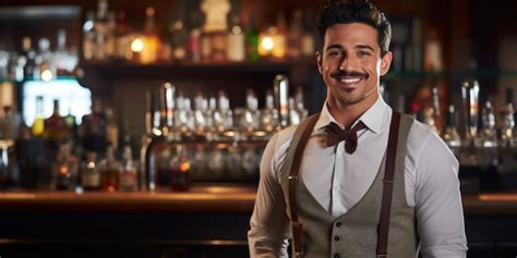 Premium AI Image | Cheerful smiling male bartenders looking ready and ...