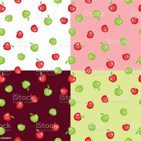 Apple Fruit Seamless Pattern Red Green Pink Illustration Vector Stock