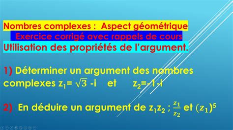 Déterminer un argument d un nombre complexe exercice corrigé YouTube