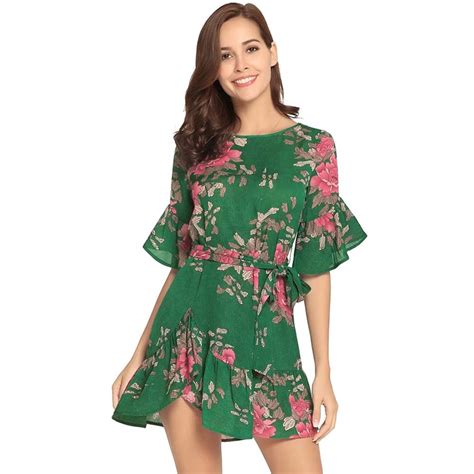 Verão Slim Fit Manga Curta Floral Imprimir Mini Vestidos Casuais 2018