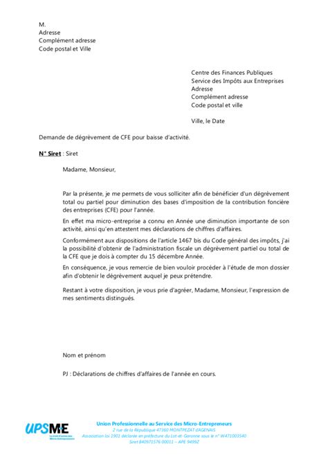 Lettre Demande Degrevement Cfe Diminution Activite Upsme Hot Sex Picture