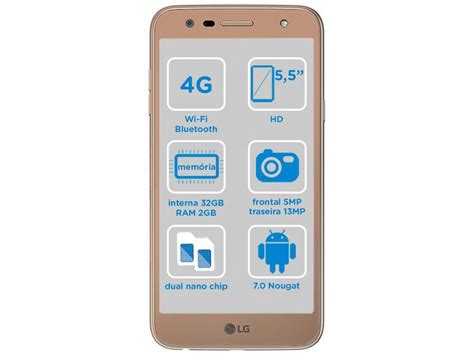 Smartphone LG K10 Power 32GB Dourado Dual Chip 4G Câm 13MP Selfie