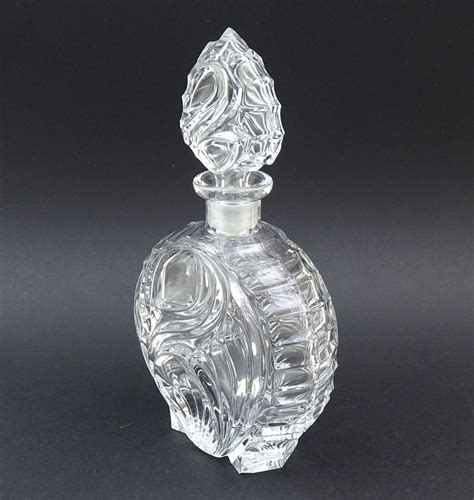 Large Vintage Clear Glass Perfume Bottle With Stopper Retro Molded