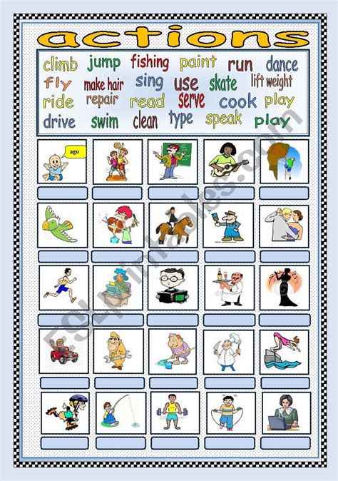 Actions Action Verbs Match Esl Worksheet By Xyzzyx