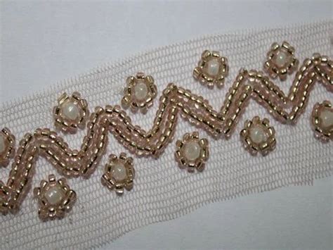 Golden Beads White Stone Handwork Embellished Embroidered Border At Rs