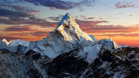 Nature Landscape Far View Mountains Rocks Clouds Sky Sunset