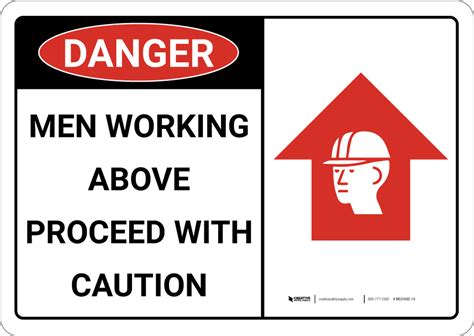 Danger Men Working Above Proceed With Caution Wall Sign