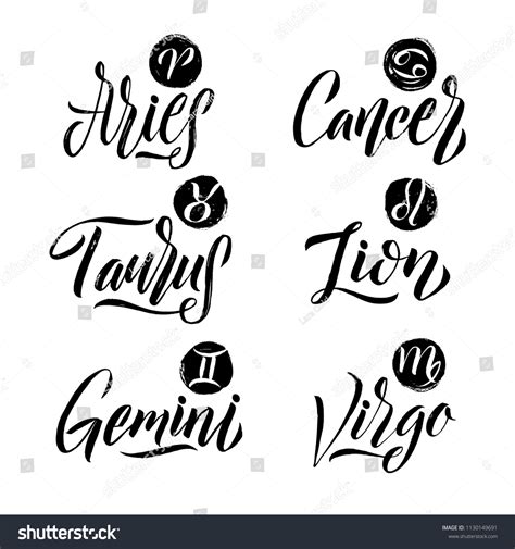 Calligraphy Zodiac Signs Set Hand Drawn Stock Vector Royalty Free