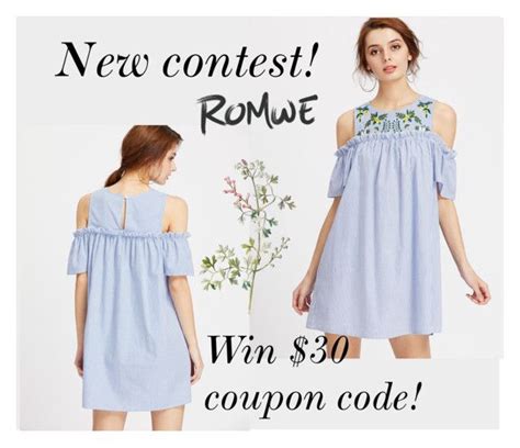 A Woman In A Blue Dress With The Words New Contest Romwe Win 30