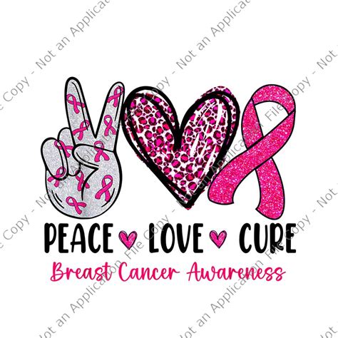 Peace Love Cure Pink Ribbon Breast Cancer Awareness Png Peace Love