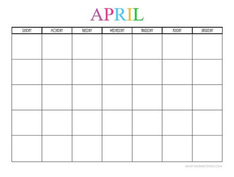 Printable Blank April Calendar