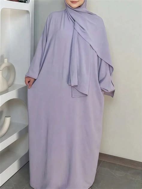 Vestido Longo Modesto Abaya de Manga Longa em Cor Sólida Modelo Solto