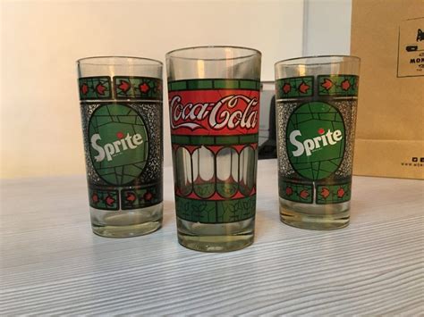 Set Antiguos Vasos Vitral Coleccionables Coca Cola Sprite Mona Y