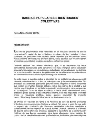 Barrios Populares E Identidades Colectivas En Bogot Pdf