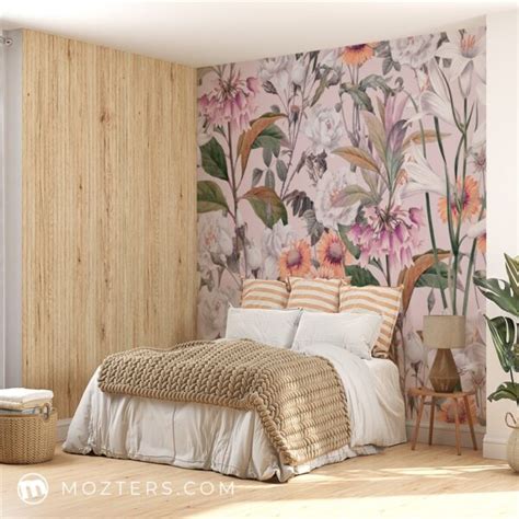 White and Yellow Floral Botanic Vertical Wallpaper Wallzter - Mozters