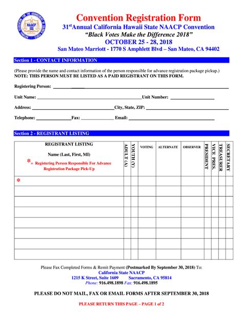 Fillable Online Convention Registration Form CA Naacp Fax Email Print