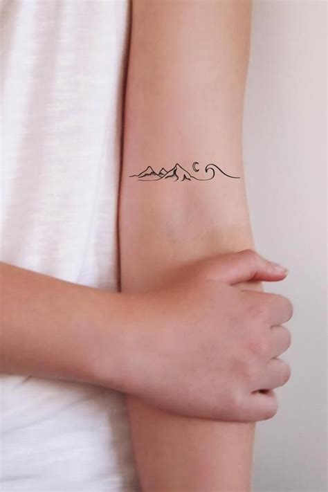 Set Of Two Sea Mountain And Moon Temporary Tattoos Mountain Tattoo