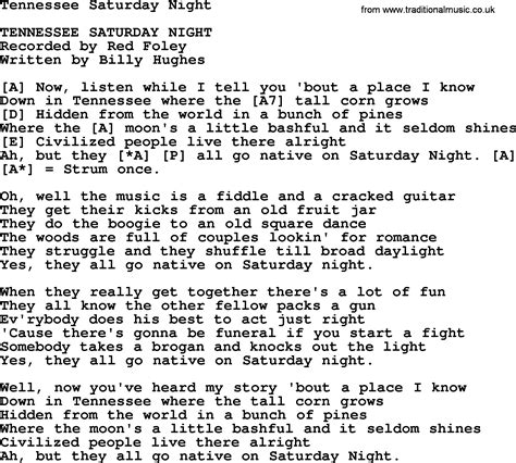 Tennessee Saturday Night Bluegrass Lyrics With Chords