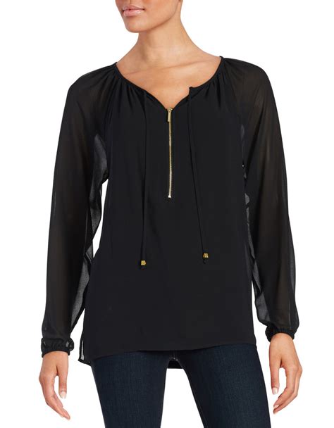 Michael Michael Kors Zip Front Blouse In Black Lyst