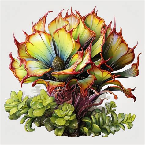 Premium Photo Watercolor Venus Flytrap Clipart Generative Ai