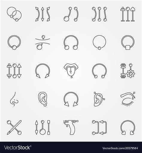 Body Piercing Icons Set Piercings Jewelry Vector Image