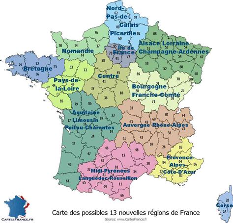 France 13 Regions Labeled