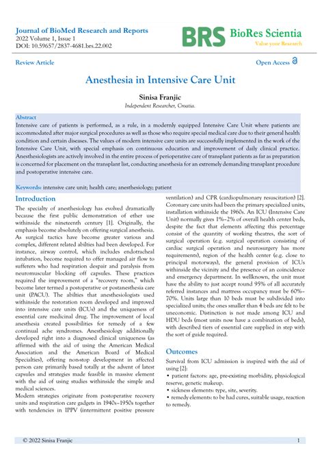 Pdf Anesthesia In Intensive Care Unit