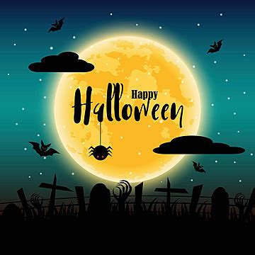 Spooky Halloween Card With Full Moon And Creepy Elements Vector Banner