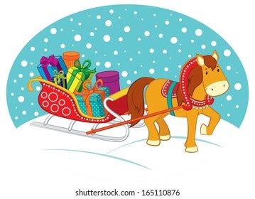 Cute Christmas Horse Sleigh Stock Vector (Royalty Free) 165110876 ...