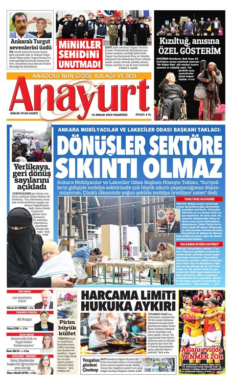 Anayurt Gazetesi Anayurt Man Et Oku Haberler Aral K