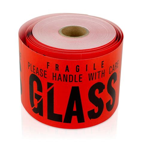 Buy 600 Labels, 4 x 2 inch, Red -Fragile Glass Labels, Fragile Handle ...