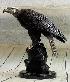 Bronze Sculpture Statue Of Bald Eagle By Moigniez Marble Base Outdoor