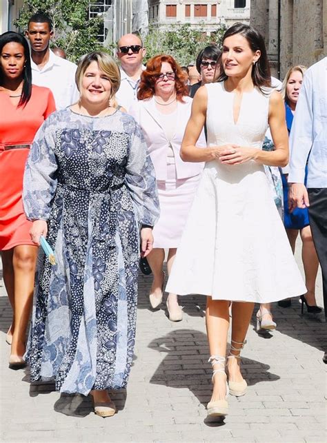 Queen Letizia Brings Back Ivory Carolina Herrera Embroidered Dress For