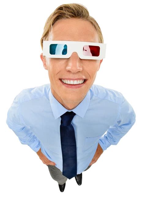 Portrait Of A Funny Young Man Wearing 3d Glasses On A White Background