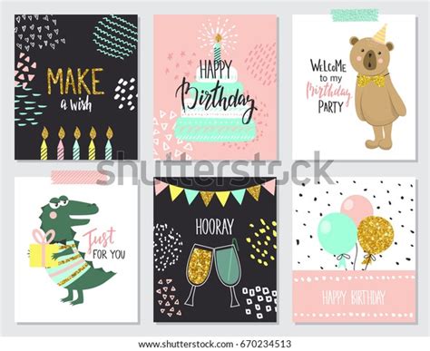 Happy Birthday Greeting Cards Party Invitation Stock Vector Royalty