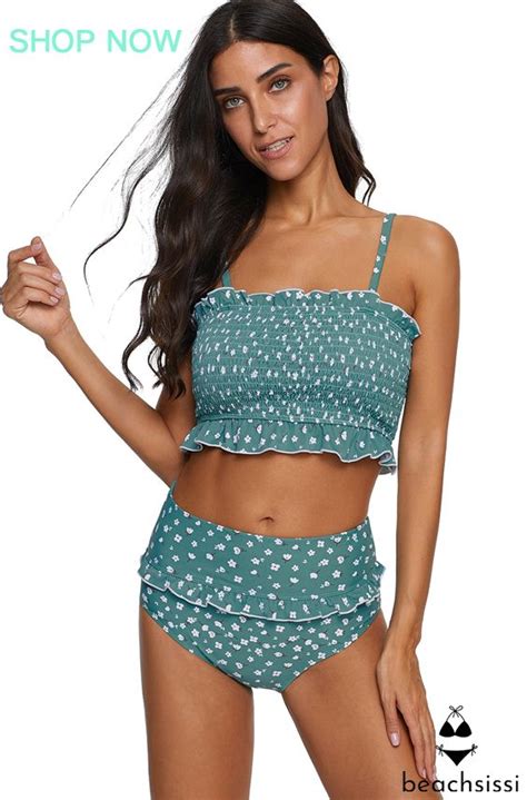 Free Shipping Flower Print High Waist Bikini Set Flower Print Stringy