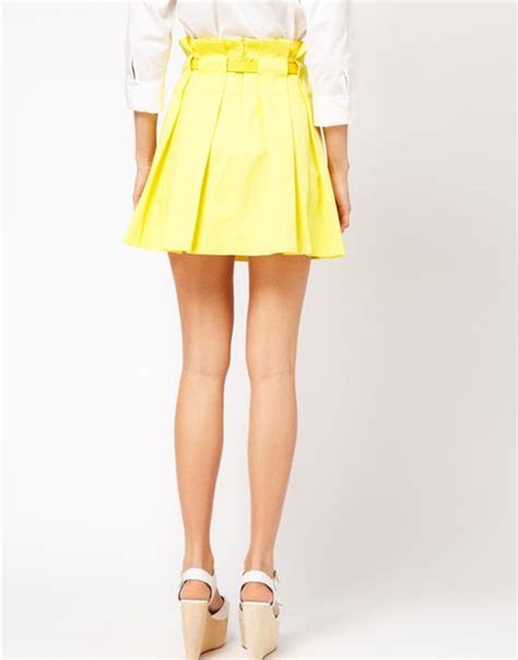 Asos Collection Asos Pleated Mini Skirt With Belt In Yellow Lyst