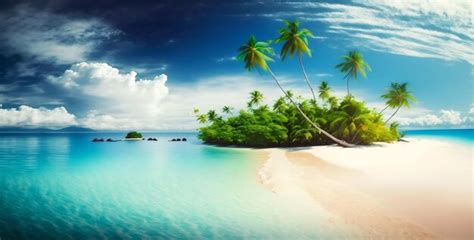 Premium Photo Tropical Island Beach With Palms Generative Ai