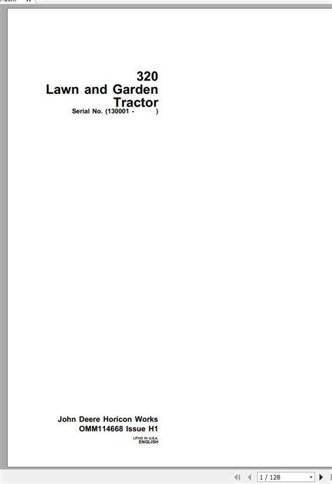 John Deere Lawn Garden Tractor 320 SN 130001 Operator S Manual