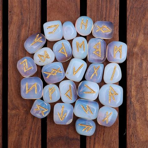 Buy Crocon Opalite Gemstone Engraved Rune Stones Set Pcs For