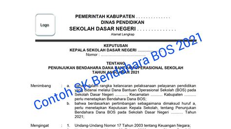 Contoh Sk Bendahara Bos Sd 2024 Panduan Mengajar