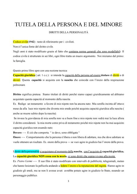 Tutela Della Persona E Del Minore Anno Tutela Della Persona E