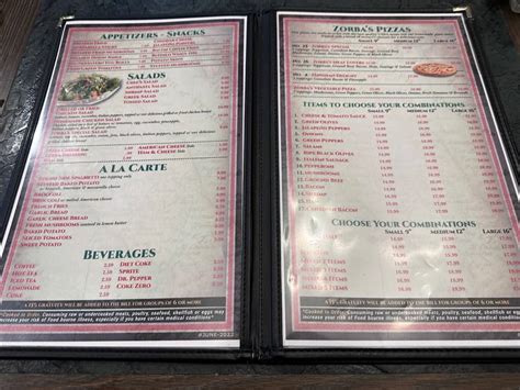 Menu At Zorbas Restaurant Cedartown