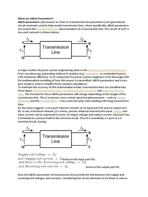 Understanding Abcd Parameters A Concise Guide To Modeling Transmission Lines Pdf Electric