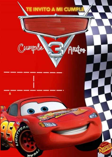 Invitación De Mc Queen ⚡️ Cars De Disney Invitaciones Invitación De Mcqueen Tarjeta De Cars